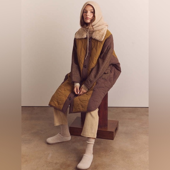 Amente Quilted Brown and Tan patchwork Women's Coat - Picture 3 of 4